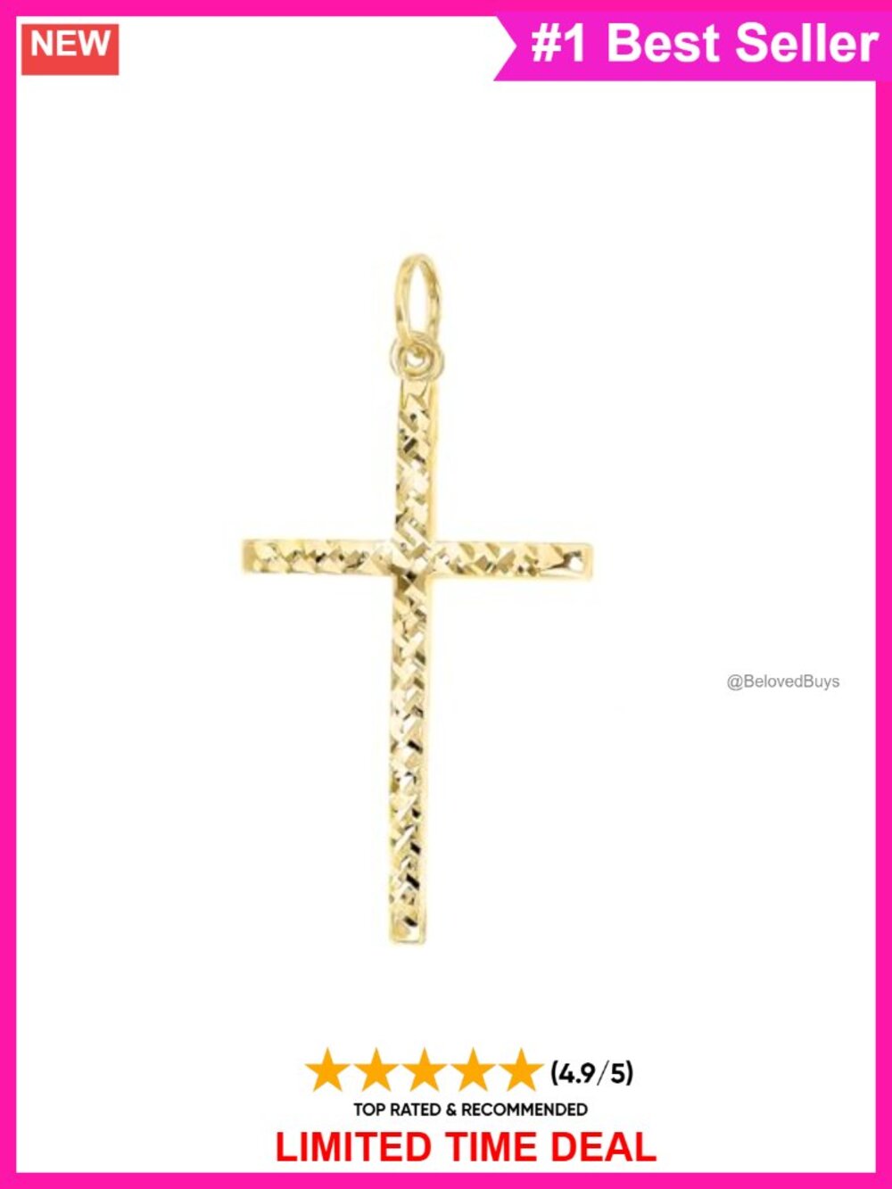 14K Real Yellow Gold Catholic Cross Charm Pendant Italian